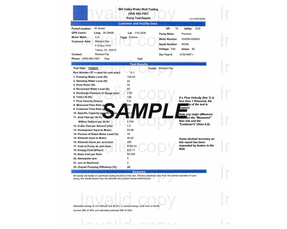 Pump Testing Tulare County, Kern County, Central California